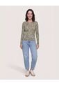 Camiseta Floral Keyhole  Para Mujer Verde Ostu de Ostu