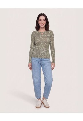 Camiseta Floral Keyhole Para Mujer Verde Ostu