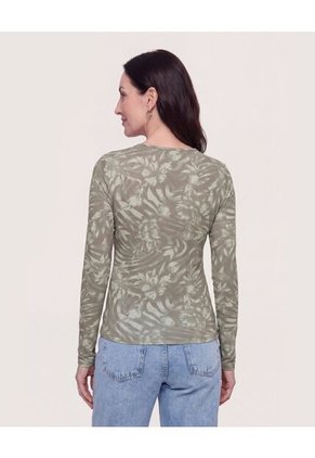 Camiseta Floral Keyhole Para Mujer Verde Ostu