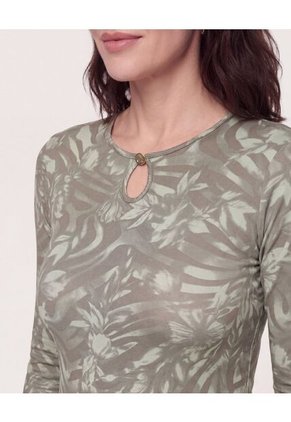 Camiseta Floral Keyhole Para Mujer Verde Ostu