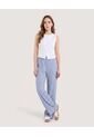 Pantalón Ancho Con Pretina Elástica  Para Mujer Azul Ostu de Ostu