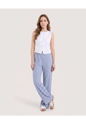 Pantalón Ancho Con Pretina Elástica  Para Mujer Azul Ostu