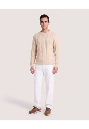 Buzo Tejido Trenzas Classic  Para Hombre Crema Ostu