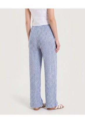 Pantalón Ancho Con Pretina Elástica  Para Mujer Azul Ostu