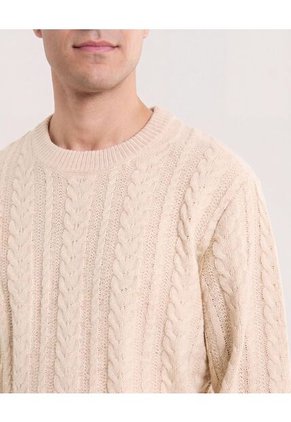 Buzo Tejido Trenzas Classic  Para Hombre Crema Ostu