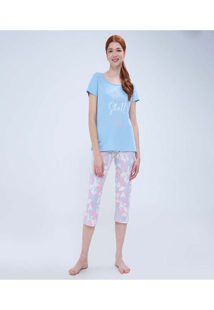 Pijama Para Mujer M/C Capri Color Azul  Marca Ostu #40040404