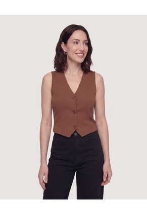Chaleco Punto Modern Para Mujer Café Ostu