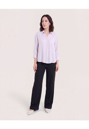 Blusa Fluid Manga 3/4 Para Mujer Lila Ostu