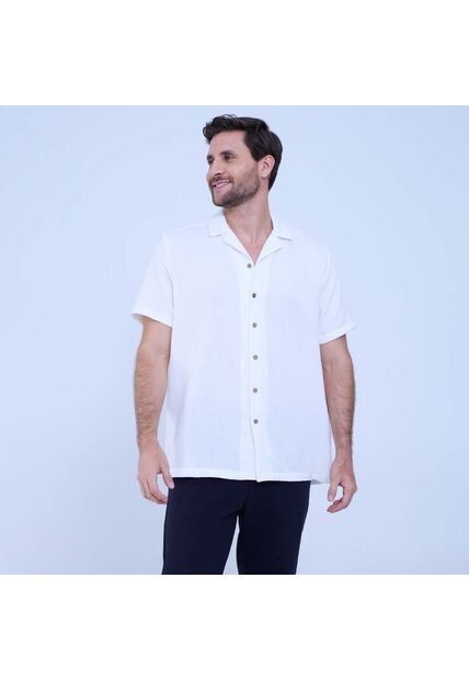 Camisa Para Hombre Manga Corta Sin Bolsillo Color Crema Marca Ostu #60010777
