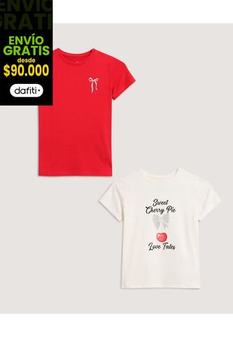 Camiseta Infantil Niña Manga Corta Cuello Redondo Color Rojo Marca Ostu #90090331 Ostu