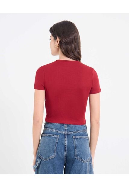 Crop Top Basico  Para Mujer Vino Ostu