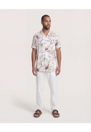 Camisa Resort Estampada Para Hombre Beige Ostu