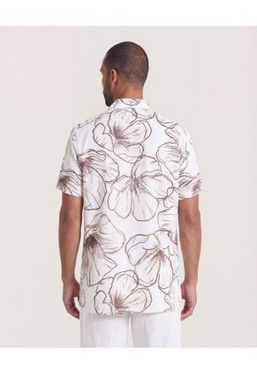 Camisa Resort Estampada Para Hombre Beige Ostu