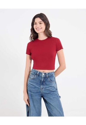 Crop Top Basico  Para Mujer Vino Ostu