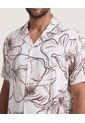 Camisa Resort Estampada  Para Hombre Beige Ostu de Ostu