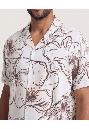 Camisa Resort Estampada Para Hombre Beige Ostu