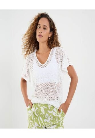 Camiseta Para Mujer Manga Sisa Cuello V Color Crudo Marca Ostu #40092471 Ostu