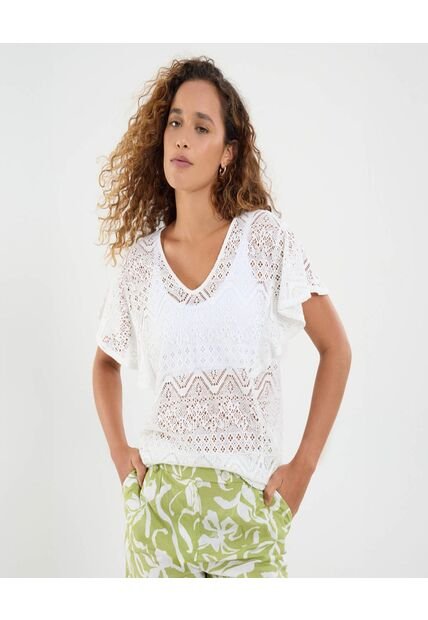 Camiseta Para Mujer Manga Sisa Cuello V Color Crudo Marca Ostu #40092471