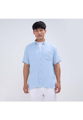 Camisa Para Hombre Manga Corta Con Bolsillo Color Azul  Marca Ostu #60010756 Ostu