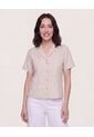 Camisa Boxy Cuello Resort  Para Mujer Café Ostu de Ostu