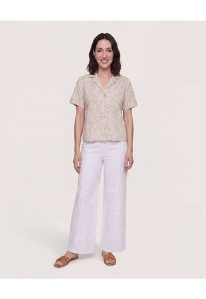 Camisa Boxy Cuello Resort Para Mujer Café Ostu