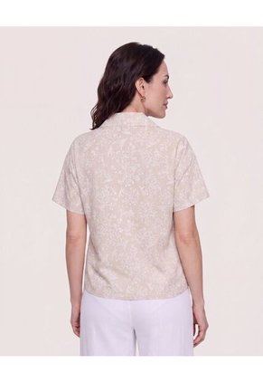 Camisa Boxy Cuello Resort Para Mujer Café Ostu
