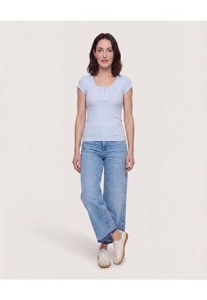Camiseta Básica Con Botones  Para Mujer Azul Ostu