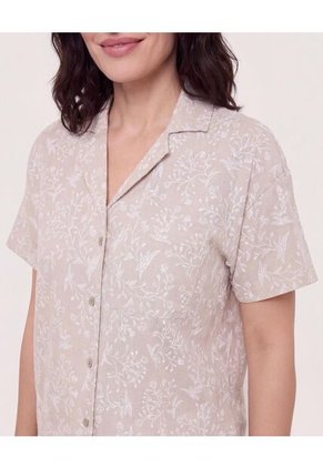 Camisa Boxy Cuello Resort Para Mujer Café Ostu