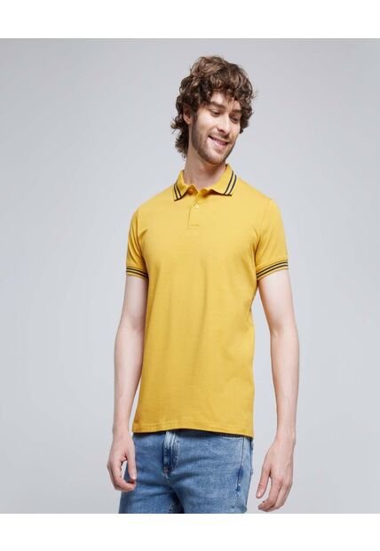 Polo Para Hombre Cuello Tejido Sin Bolsillo Color Amarillo  Marca Ostu #60110641
