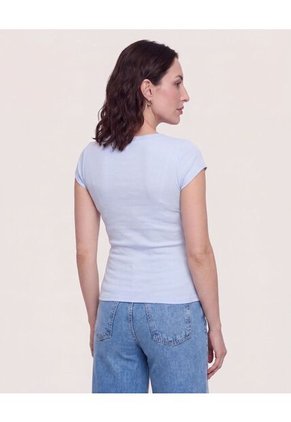 Camiseta Básica Con Botones  Para Mujer Azul Ostu