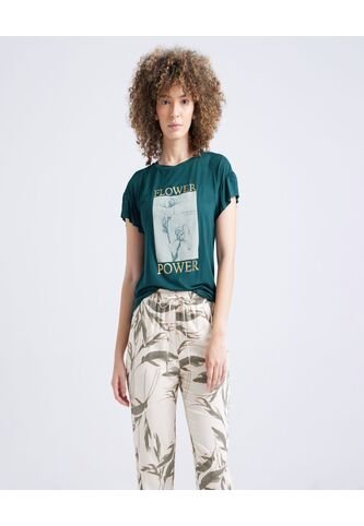 Camiseta Para Mujer Manga Corta Color Verde  Marca Ostu #40091708 Ostu