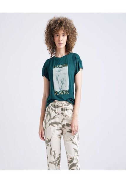 Camiseta Para Mujer Manga Corta Color Verde  Marca Ostu #40091708