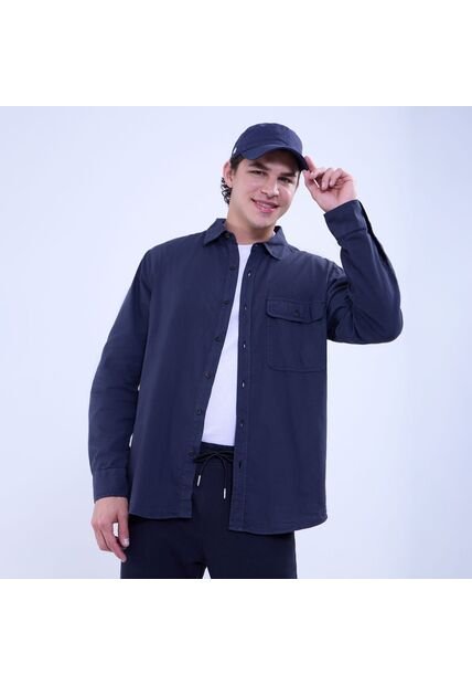 Camisa Para Hombre Manga Larga Con Bolsillo Color Azul  Marca Ostu #60010764