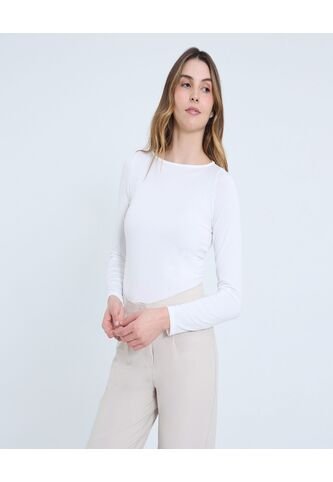 Camiseta Para Mujer Manga Larga Cuello Redondo Color Crudo Marca Ostu #40092411 Ostu