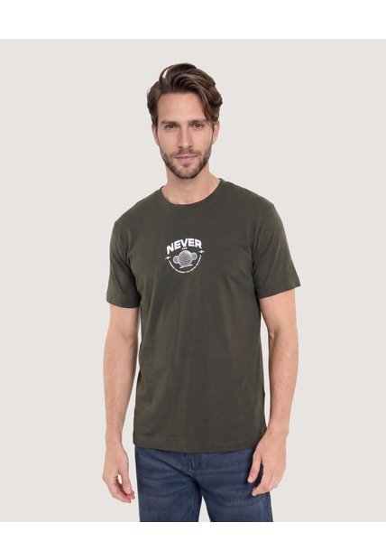 Camiseta Basica Con Screen  Para Hombre Verde Ostu