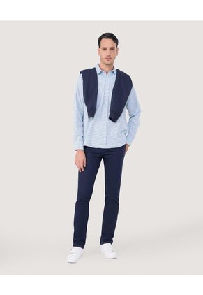 Camisa Para Hombre Manga Larga Con Bolsillo Cuello Casual M Color Azul Claro Marca Ostu #60010792