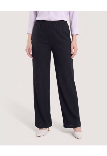 Pantalón Ancho Con Pretina Elástica  Para Mujer Negro Ostu
