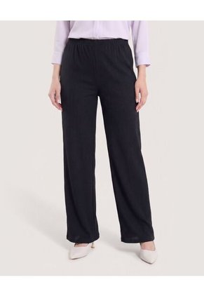 Pantalón Ancho Con Pretina Elástica Para Mujer Negro Ostu
