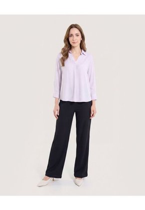 Pantalón Ancho Con Pretina Elástica Para Mujer Negro Ostu