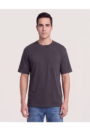 Camiseta Regular Texturizada  Para Hombre Negro Ostu