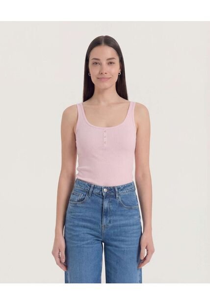 Body Manga Sisa Con Botones Frontales  Para Mujer Rosa Ostu