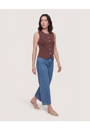 Chaleco Punto Buttons Para Mujer Café Ostu