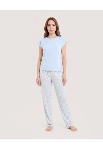 Pijama Rayas Comfort  Para Mujer Crema Ostu