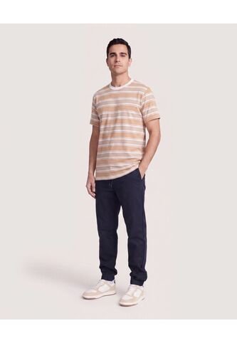 Camiseta Rayas Regular  Para Hombre Camel Ostu Ostu