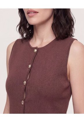 Chaleco Punto Buttons Para Mujer Café Ostu