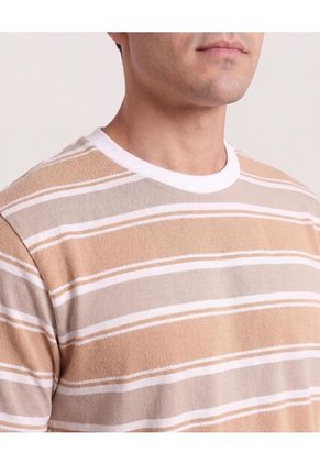 Camiseta Rayas Regular Para Hombre Camel Ostu