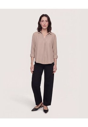 Blusa Fluid Manga 3/4  Para Mujer Café Ostu