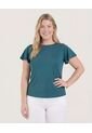 Camiseta Manga Corta Con Vuelos  Para Mujer Verde Ostu de Ostu