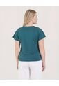 Camiseta Manga Corta Con Vuelos  Para Mujer Verde Ostu de Ostu