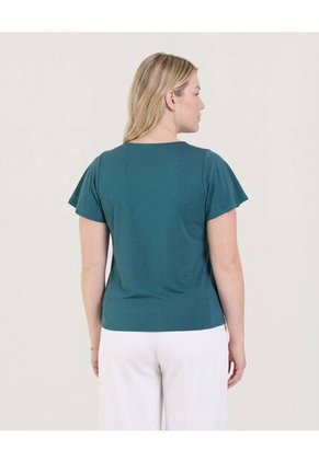 Camiseta Manga Corta Con Vuelos Para Mujer Verde Ostu